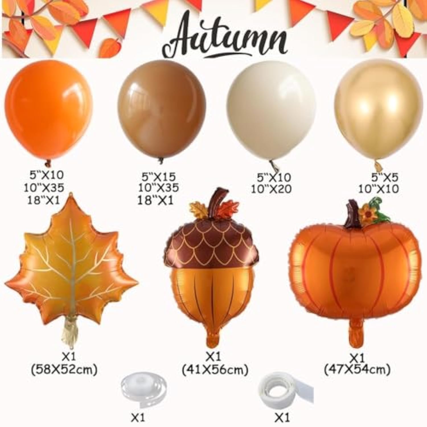 145PCS Fall Thanksgiving Balloon Arch Kit with Orange Brown White Balloons