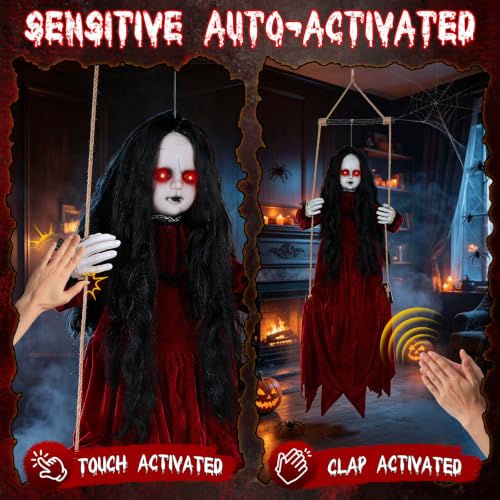 56'' Hanging Swinging Ghost Doll Girl Halloween Decorations Outdoor Indoor