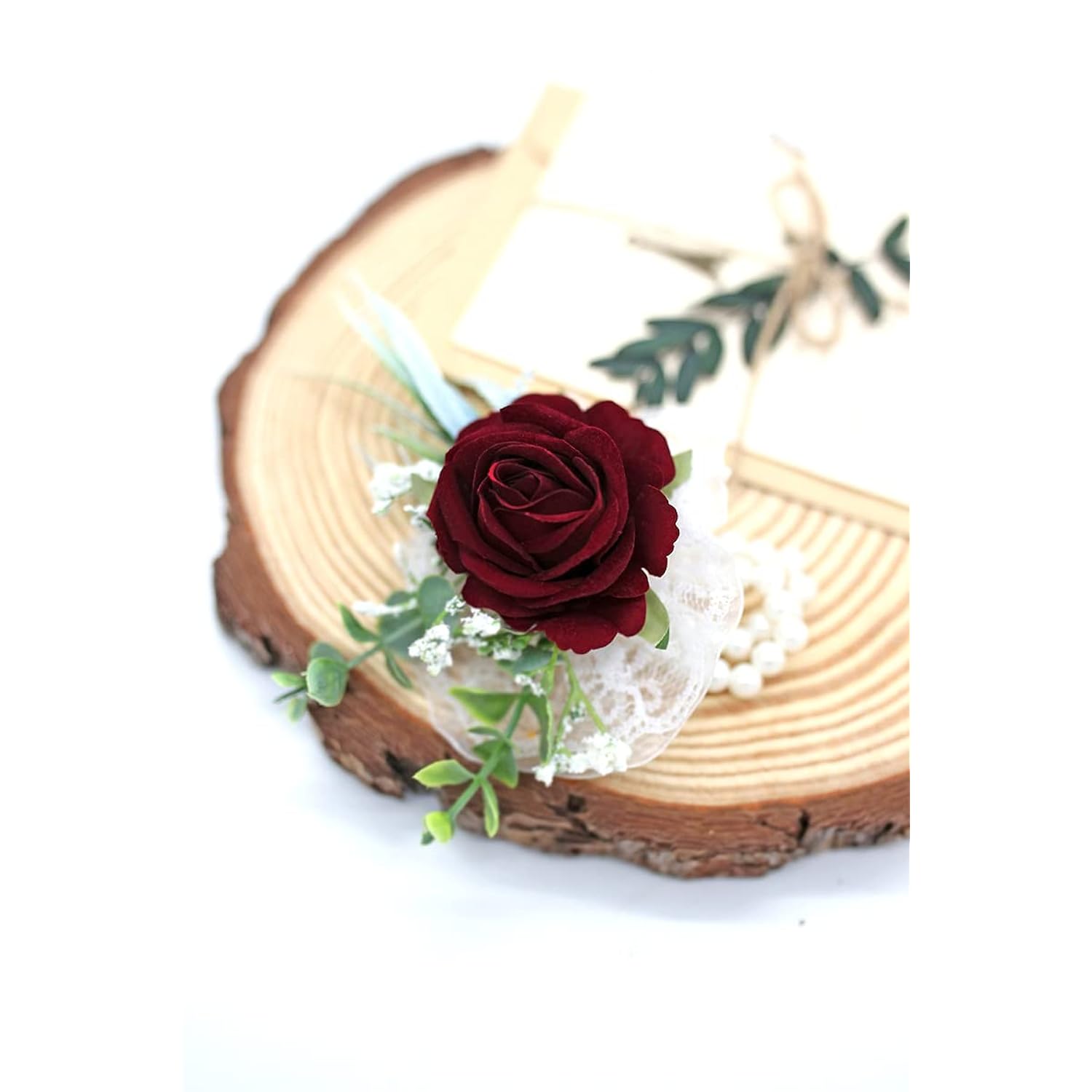 Set Of 6 Burgundy Wedding Wrist Flower Wine Red Floral Wrist Corsage Bridal Rose Leaf Hand Flowers For Bride And Bridesmaid Festival Prom Engagement