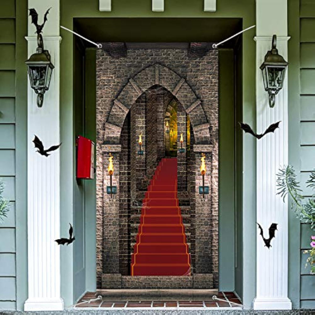 Halloween Castle Entrance Door Cover 34.8 X 78 Inches Castle Door Backdrop Decoration Medieval Entrance Banner For Birthday Photo Vampire Halloween Party