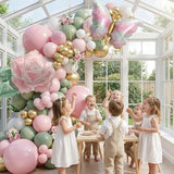 Spring Flower Balloon Garland Kit With Green Pink Gold Balloons Flower & Butterfly Foil Balloons For Baby In Bloom Decorations Butterfly Birthday Garden Tea Party Decorations