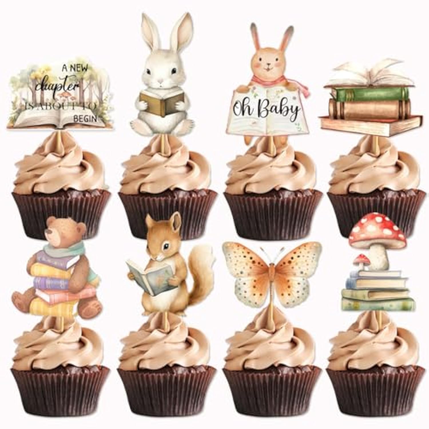 24 Pcs Storybook Baby Shower Cupcake Toppers Welcome Baby Cake Decorations