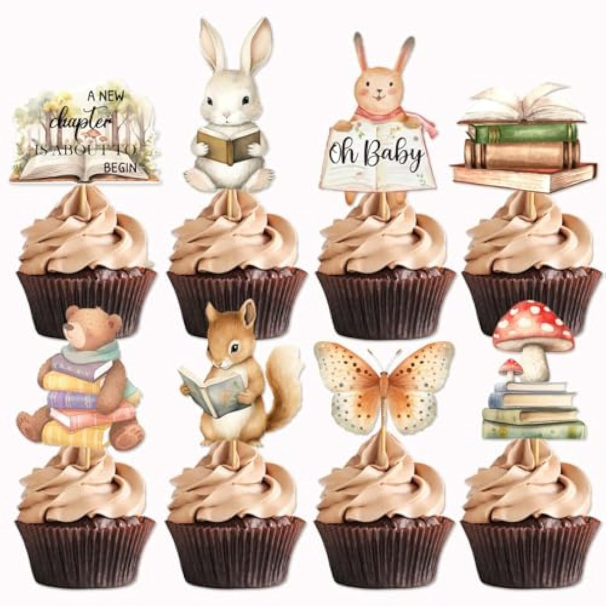 24 Pcs Storybook Baby Shower Cupcake Toppers Welcome Baby Cake Decorations