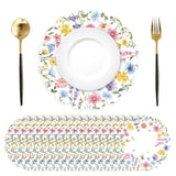 50 Pcs Spring Flowers Paper Placemats,13.4 Inch Wildflower Butterfly Disposable Scalloped Place Mats Spring Summer Round Table Mats For Birthday Wedding Banquet Bridal Shower Party Supplies
