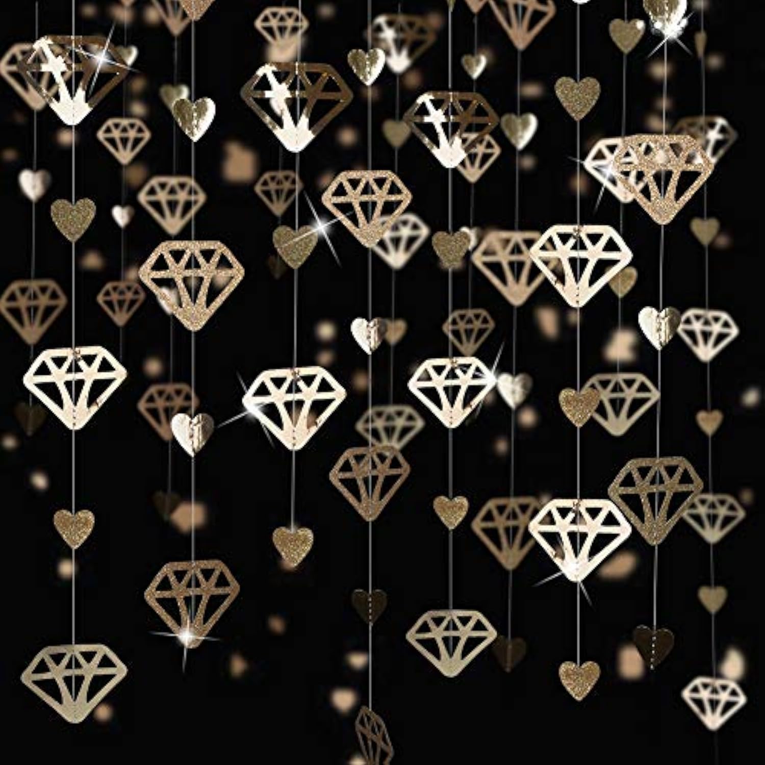 52 Ft Champagne Gold Heart Garland Hanging Paper Diamond Heart Streame