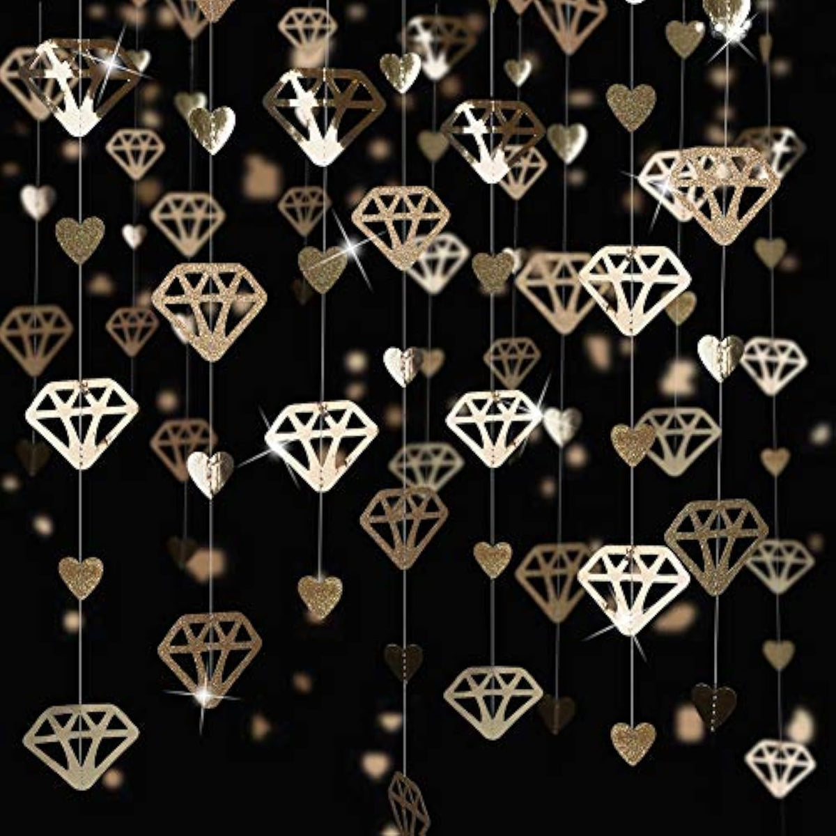 52 Ft Champagne Gold Heart Garland Hanging Paper Diamond Heart Streame