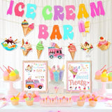 Pre-Strung Ice Cream Party Decor Kit Sundae Bar Sign for Birthday/Baby Shower
