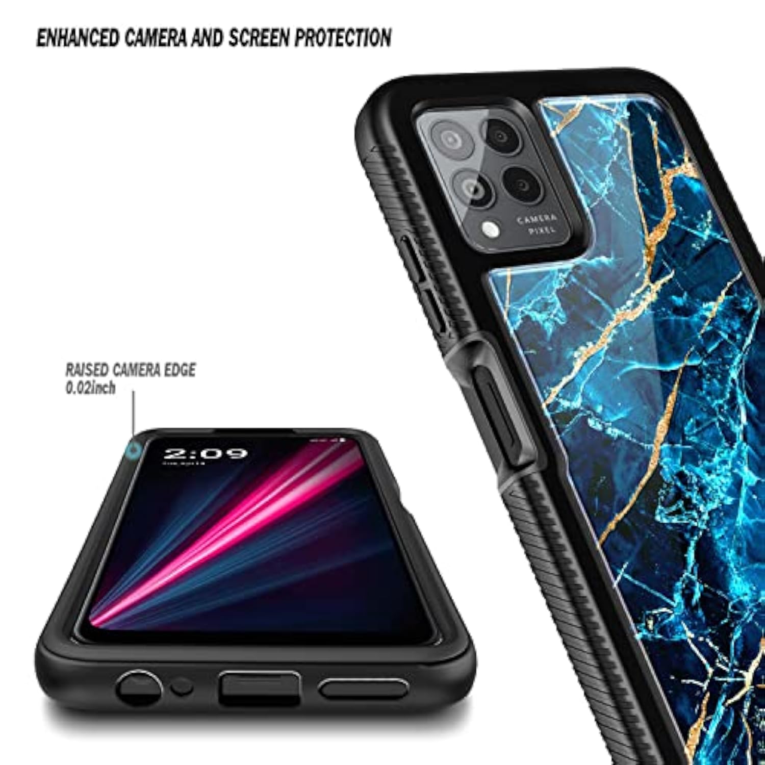 Designed For T-Mobile Revvl 6 Pro Phone Case, Revvl 6X Pro 5G Case With [Built-In Screen Protector], Full-Body Shockproof Protective Rugged Bumper Cover (Marble Design Sapphire)
