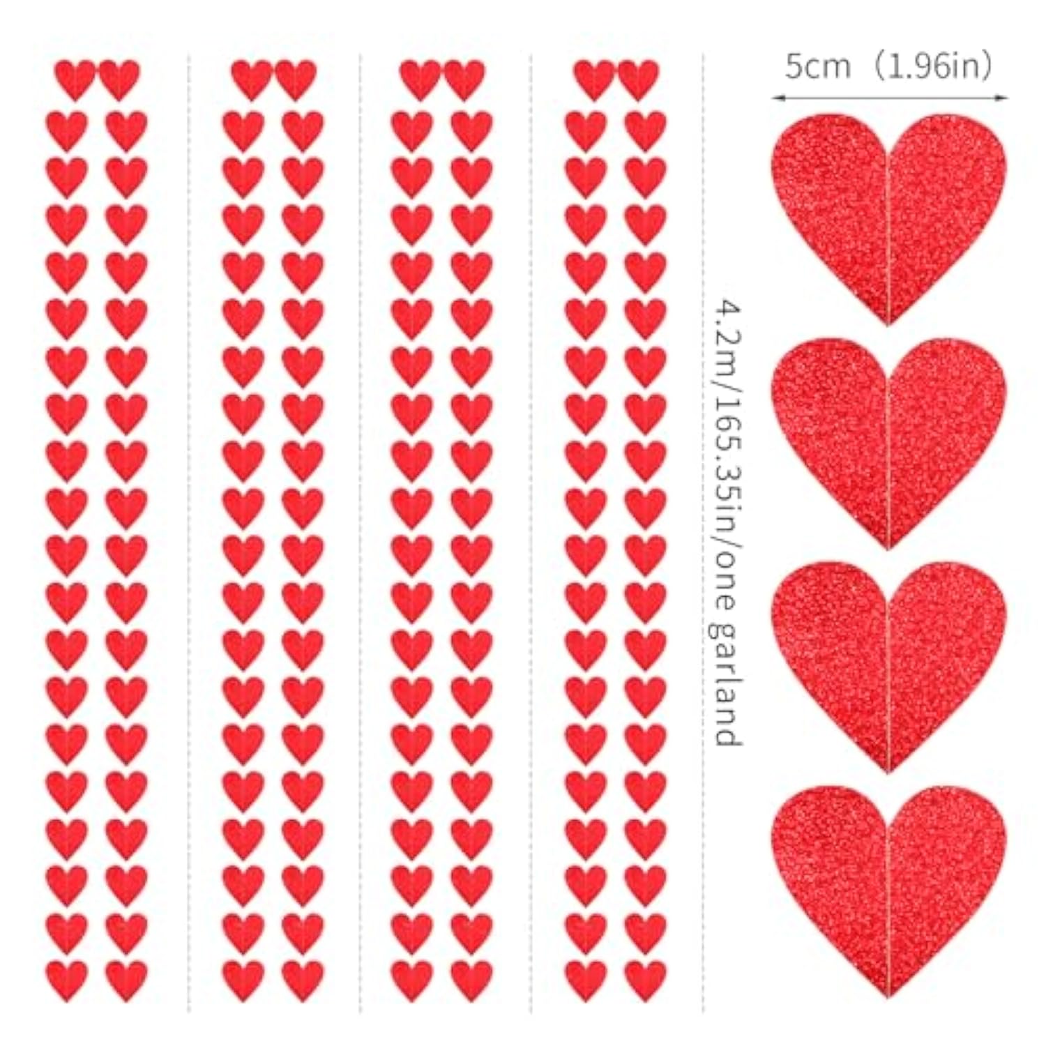 Red Heart Romantic Party-Decorations Garland - 62Ft Glitter Special Night Galentines Hanging Streamers Banner,Valentines Girl Wedding Anniversary Baby Bridal Shower Birthday Decor Supplies
