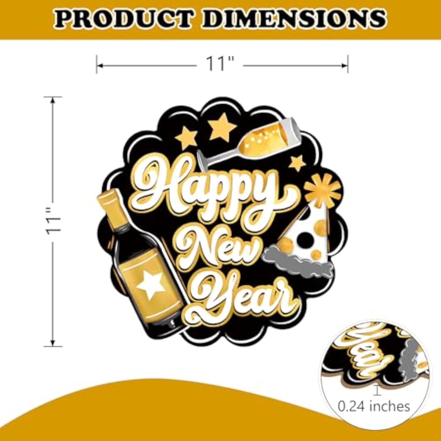 Happy New Year 2026 Front Door Sign, Black Gold Wooden Porch Wall Decor