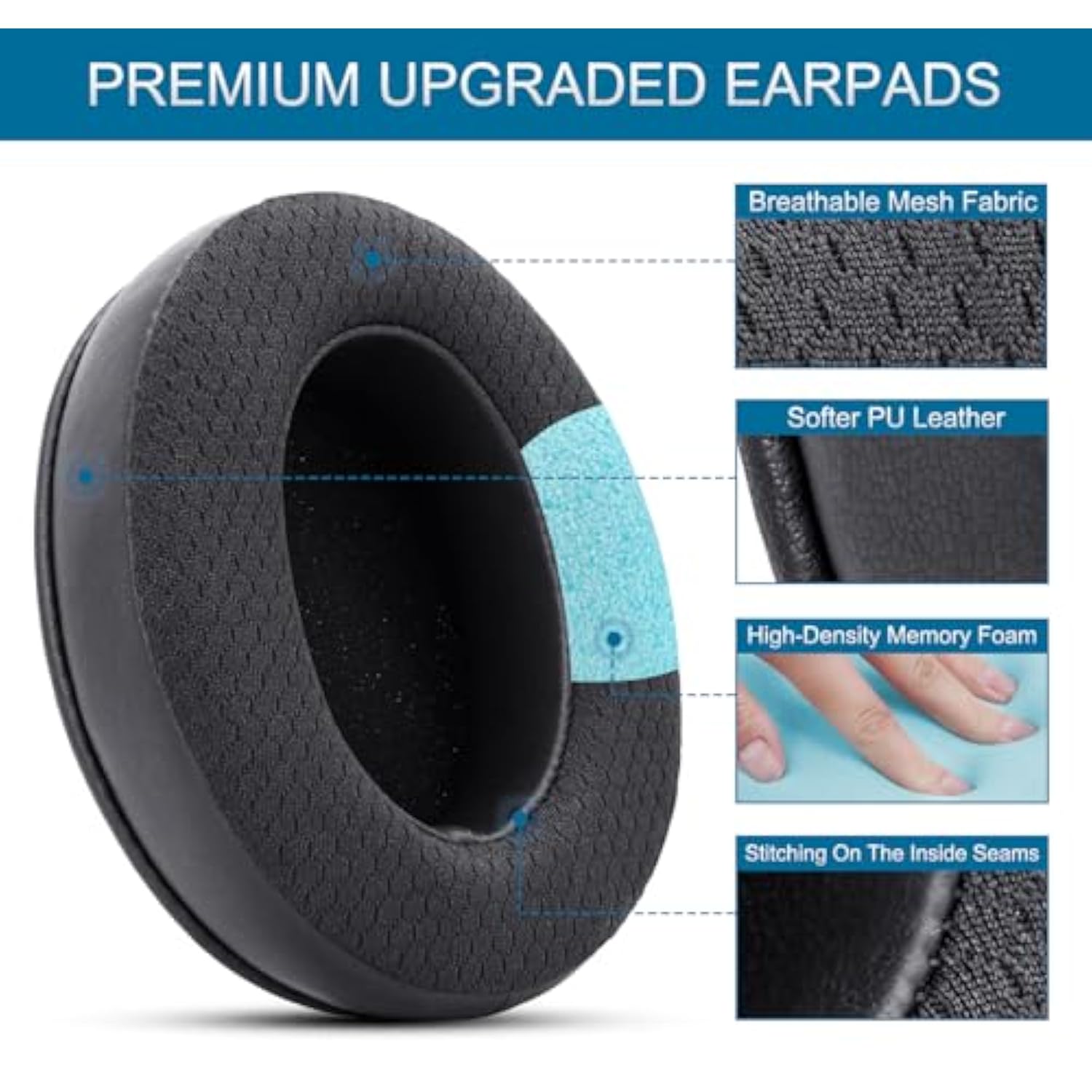 Replacement Ear Pads For Sennheiser Hd202 / Hd202Ii / Hd202S / Hd203 / Hd212 / Hd212-Pro / Hd437 / Hd447 / Hd457 / Hd477 / Hd497 / Eh250 Headphones, Earpads Cushions With Upgrade Memory Foam - Black