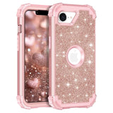 For Iphone 16E Case Glitter Sparkly Bling 3 In 1 Shockproof Heavy Duty Hybrid Sturdy High Impact Protective Cover Case For Iphone 16E 6.1 Inch 2025,Rose Gold