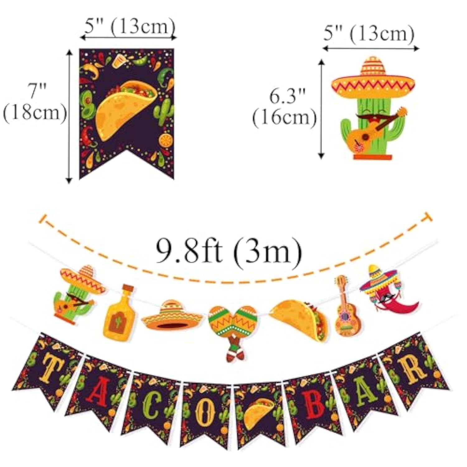 Taco Bar Banner, Mexican Fiesta Party Decorations for Cinco De Mayo & Celebrations