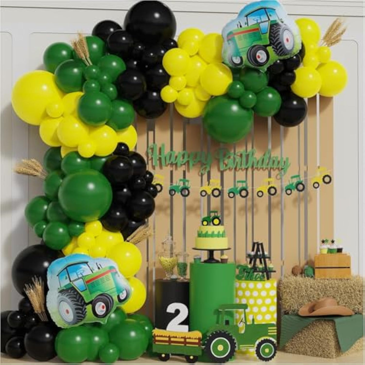 Farm Balloon Arch Kit: Tractor Party Decor - Green, Black, Yellow