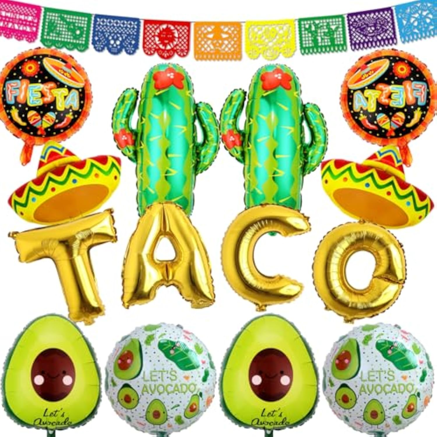 18PCS Fiesta Balloons Taco Cactus Avocado Cinco de Mayo Party Decoration