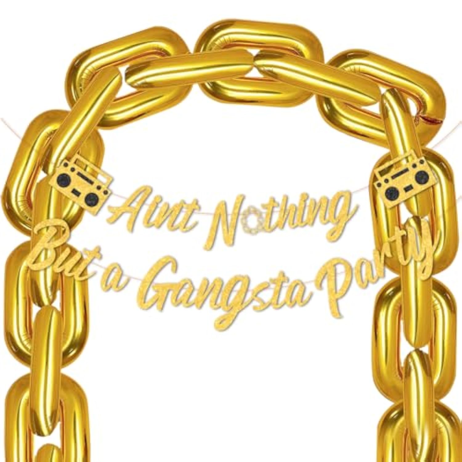 Hip Hop Party Decorations Ain'T Nothing But A Gangsta Banner Jumbo Chain Balloons Retro 70S 80S 90S Inflatable Radio Boombox Decor