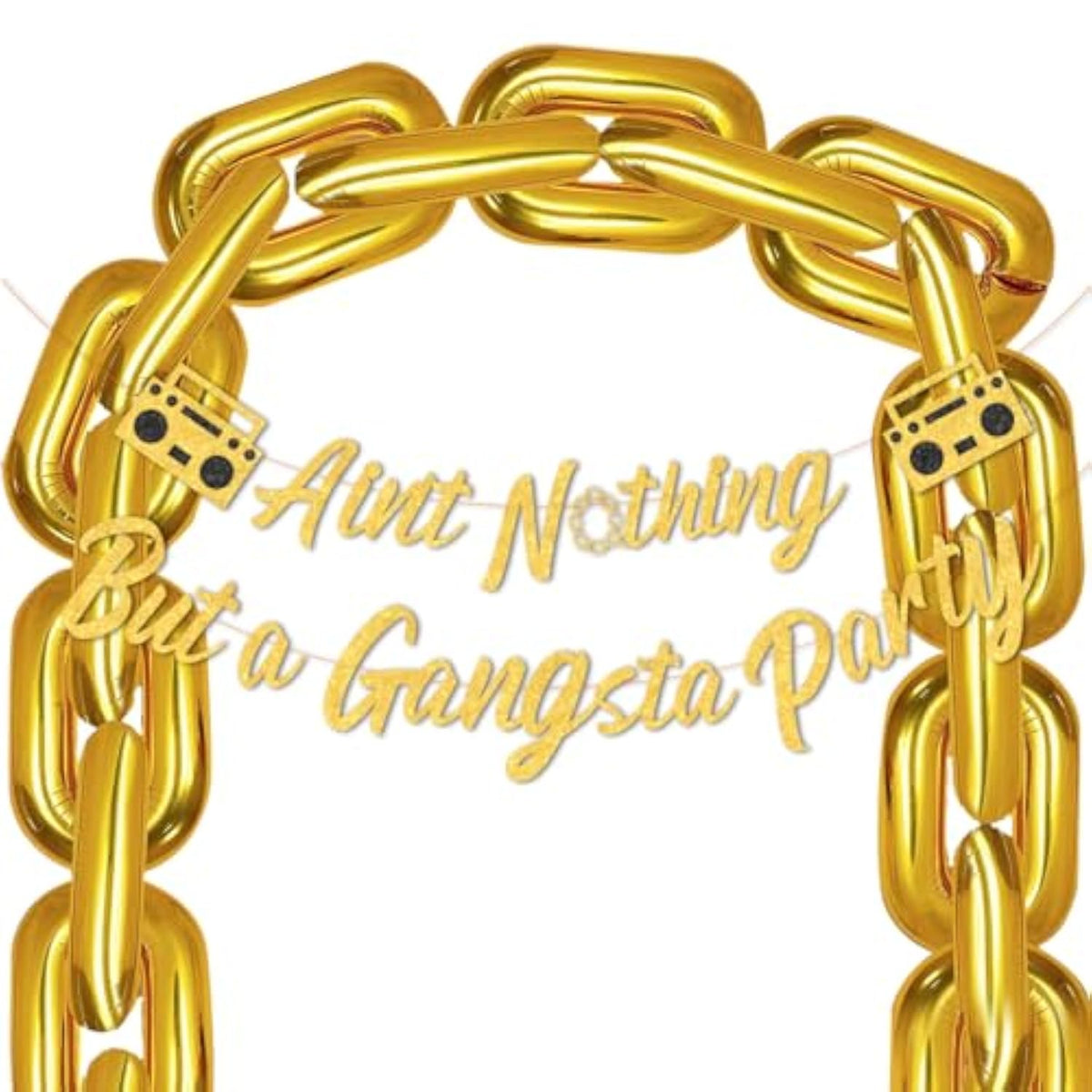 Hip Hop Party Decorations Ain'T Nothing But A Gangsta Banner Jumbo Chain Balloons Retro 70S 80S 90S Inflatable Radio Boombox Decor
