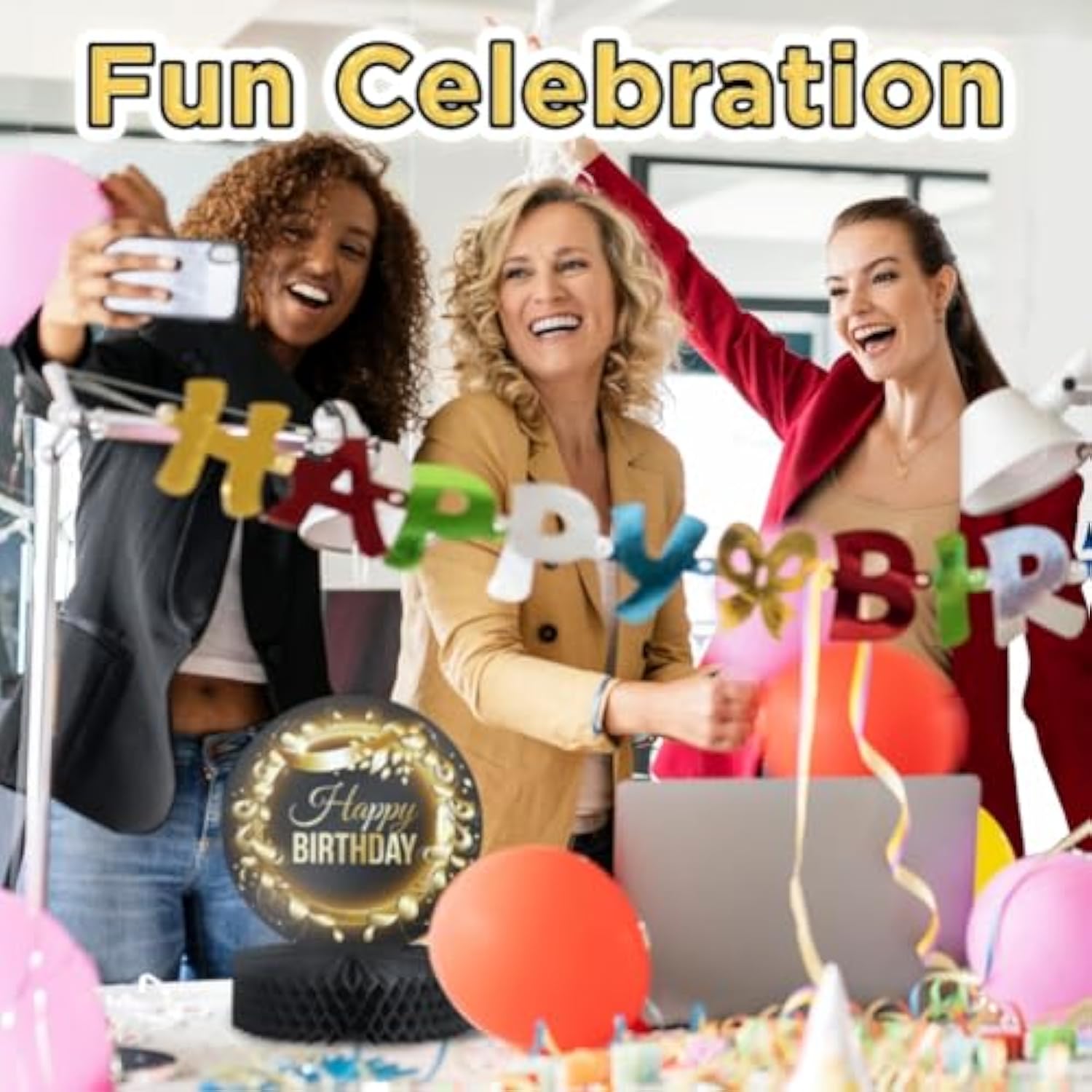 Happy Birthday Table Decorations Centerpieces - 4-Pack Double Sided Ha