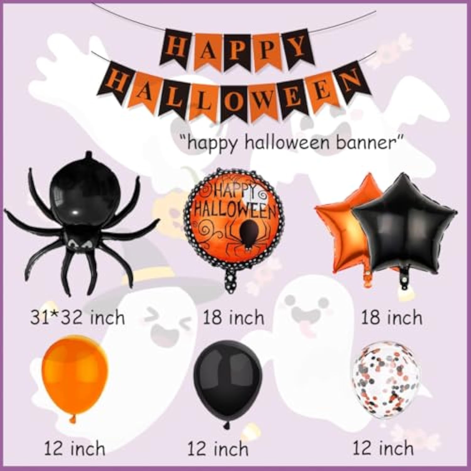 Happy Halloween Banner with Spider Balloons Black Orange Latex Balloons Party Decorations