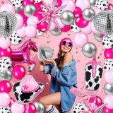23 Pcs Cowgirl Theme Party Balloons Set Cow Print Cowgirl Hat Boot Pink Silver Star Balloons Ribbon For Western Theme Decorations Retro Horse Rodeo Party Supplies (Horse)
