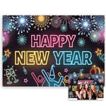 Neon Happy New Year Banner, 72.8 * 43.3 Inch, Polyester, Neon, New Year, Prom, Backdrop