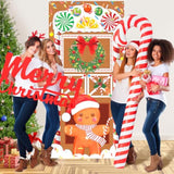 Christmas Gingerbread Man Front Door Cover Banner - Holiday Wreath, House, Peppermint Candy Cane Decorations For Xmas, New Year, Party Supplies