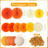Orange Yellow Pompoms Paper Fans Lanterns and Leaves Fall Party Decorations Thanksgiving Decorations Fall Leaves Fall Hanging Decor– Perfect for Autumn, Thanksgiving, Halloween