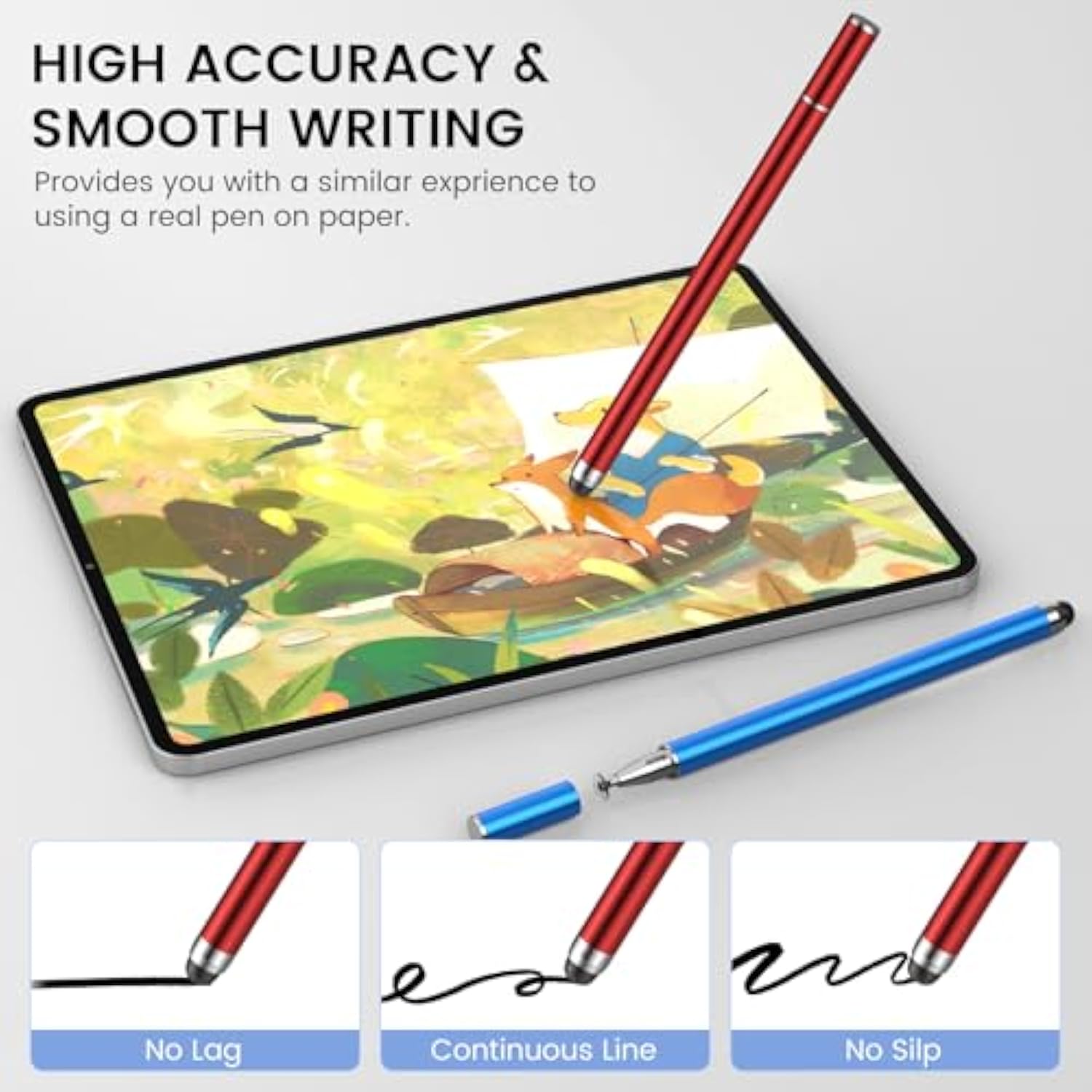 4-Pack 2-in-1 Stylus Pens for iPad iPhone Android with 12 Extra Tips