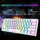 T61 Wireless Gaming Keyboard And Mouse Combo With Ergonomic 61 Key Rainbow Led Backlight Anti-Ghosting Mechanical Feel Rechargeable 4000Mah Battery Mouse Pad For Pc Mac Gamer Typists(White)