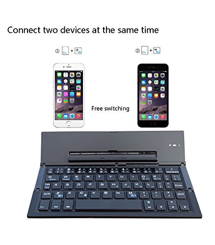 Foldable Bluetooth Keyboard Portable Folding Wireless Keyboard With Portable Pocket Size, Aluminum Alloy Housing For Iphone,Ipad, Tablet,Laptops And Smartphones (Black)