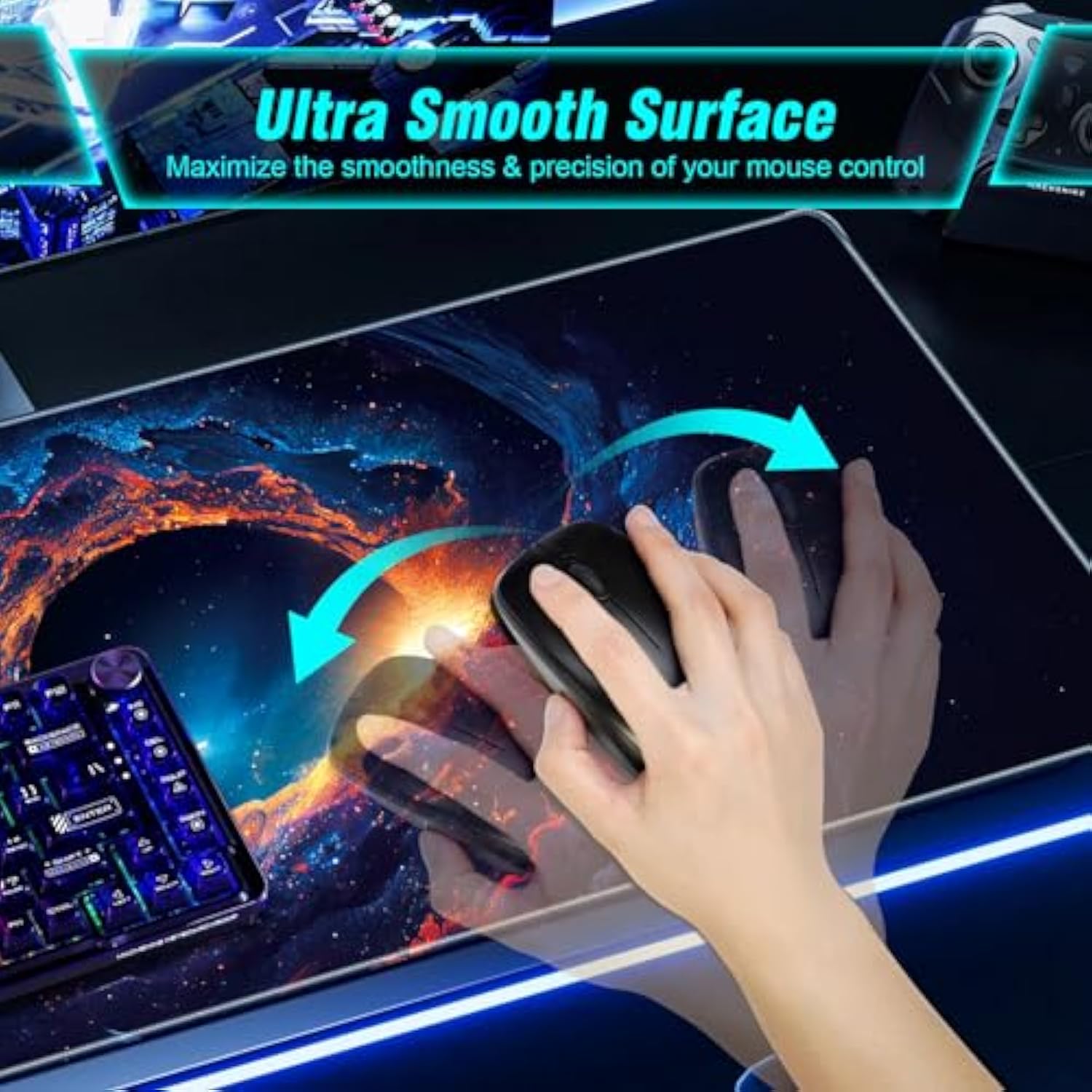 Large Gaming Mouse Pad, Technological Nebula Style Professional Gaming Mousepad, Nonslip Waterproof Rubber Base Mouse Pad For Gaming & Office & Home, 31.5 X 11.8Inch Full Desk Mouse Pad