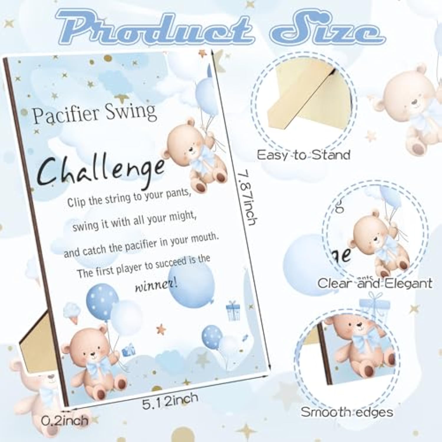 12 Sets Swing Pacifier Baby Shower Games Funny Gender Reveal Games, Include 1 Wooden Sign And 12 Pacifiers For Bridal Shower Gender Reveal Party Favors Women Men(Bear,Blue)