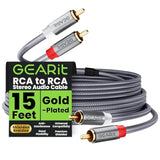GearIT RCA Cable (15FT) 2RCA Male to 2RCA Male Stereo Audio Cables Shielded Br