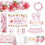 Strawberry Baby Shower Decorations, A Berry Sweet Baby Is On The Way Party Supplies, It'S A Girl Gender Reveal, Backdrop Balloon Arch Box Mom To Be Sash Dad To Be Pin Tablecloths Cake Topper