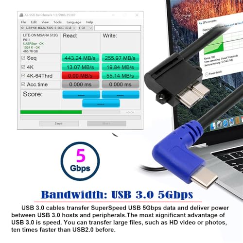 10 Gbps USB-C Type-C Host to Micro USB3.0 Hard Disk Cable 90 Degree Right Angled for Industrial Camera Storage Phone