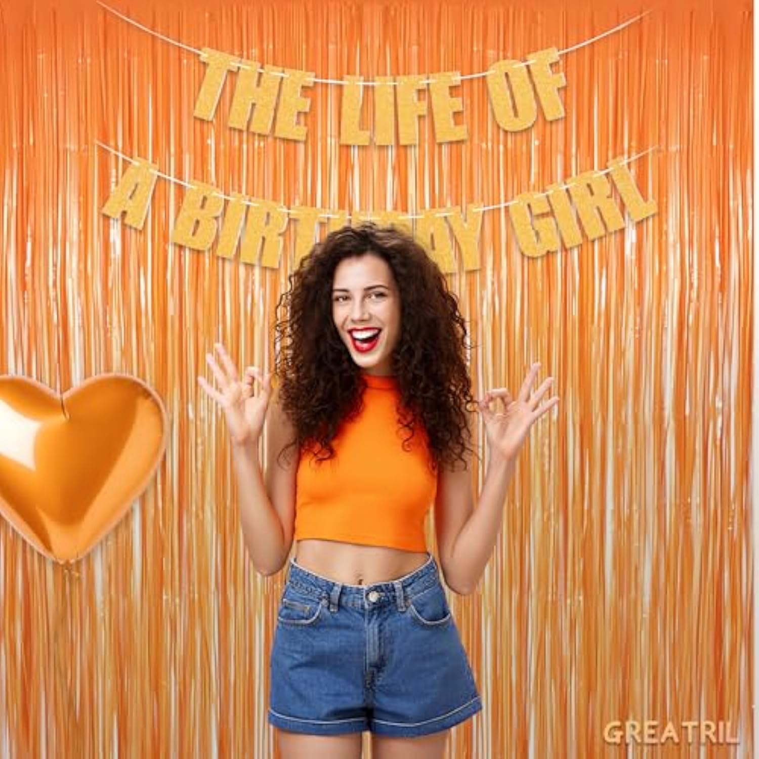 2 Pack Orange Foil Fringe Curtains Backdrop Tinsel Streamers for Party Decorations