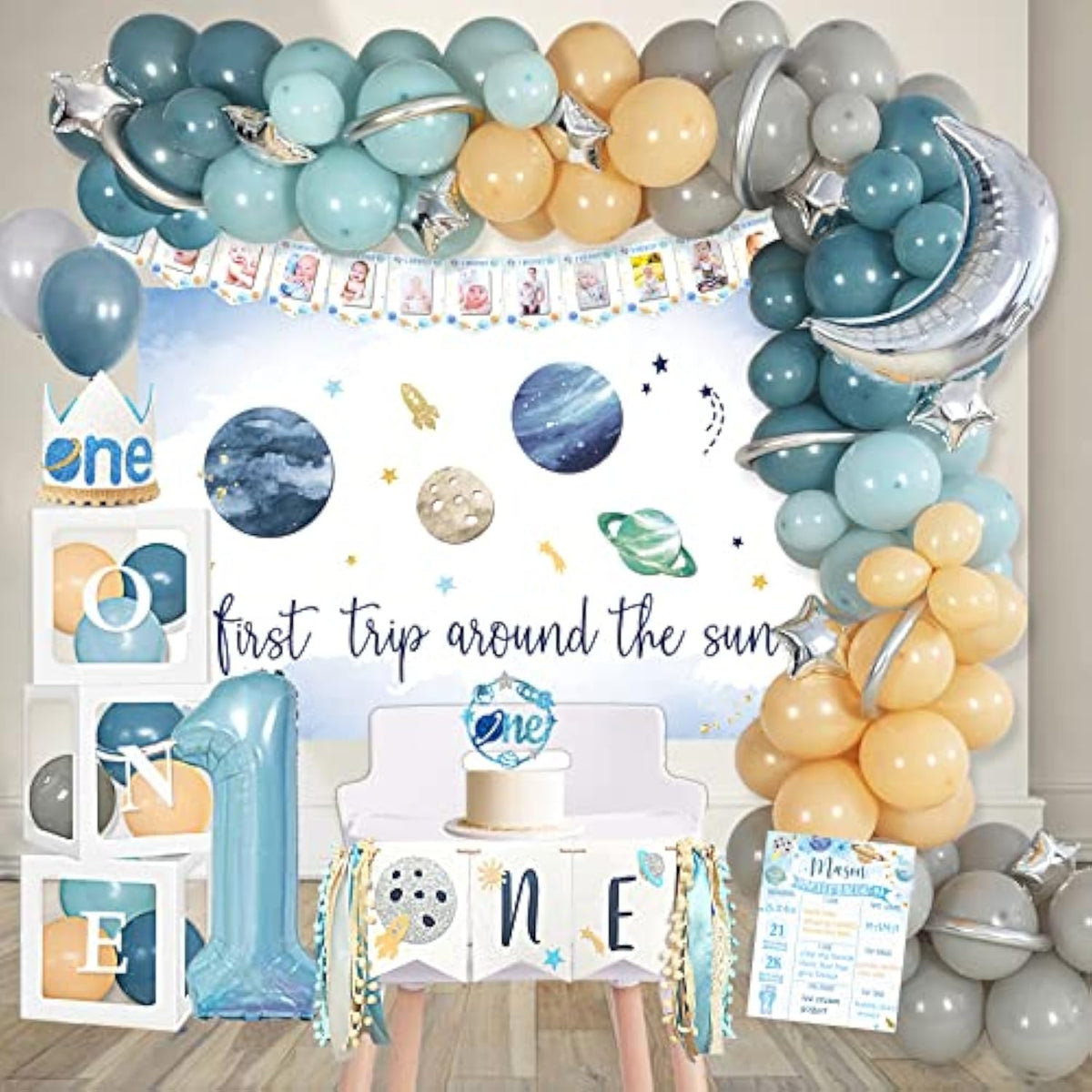 First Trip Around the Sun Space-Themed 1st Birthday Party Decorations for Boys & Girls