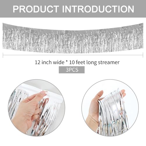 Silver Fringe Garland Banner 3Pack 30ft Wall Tinsel Foil Streamers