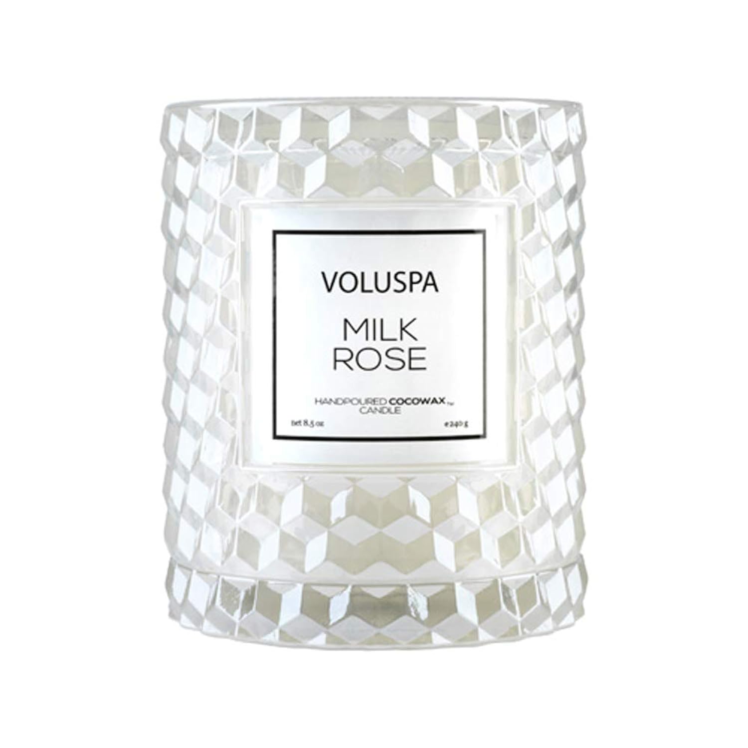 Voluspa Milk Rose, Cloche Textured Glass Candle, 8.5 Ounce, 55 Hour Burn Time, Coconut Wax for Clean Burning, Handcrafted in The USA