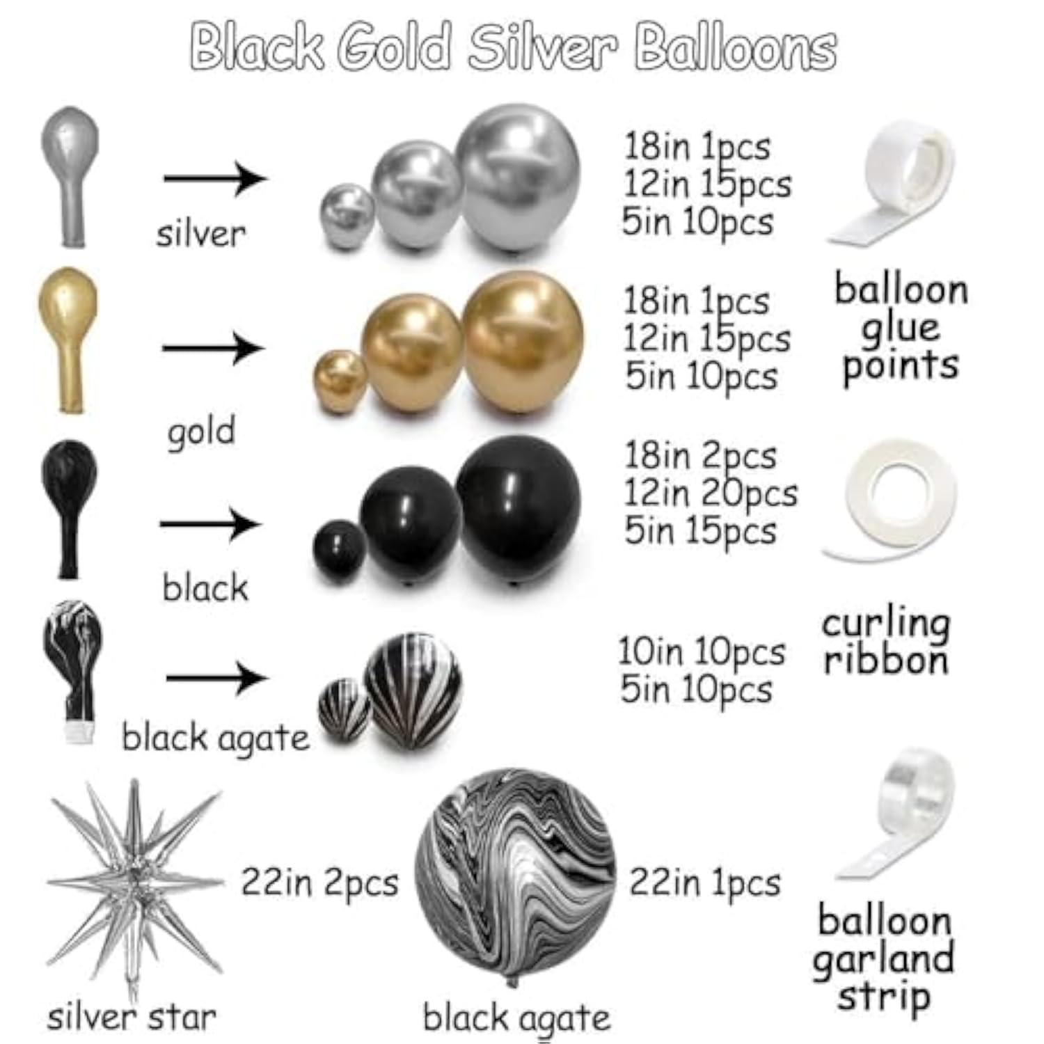Black Gold Silver Balloon Garland Arch Kit Party Decorations