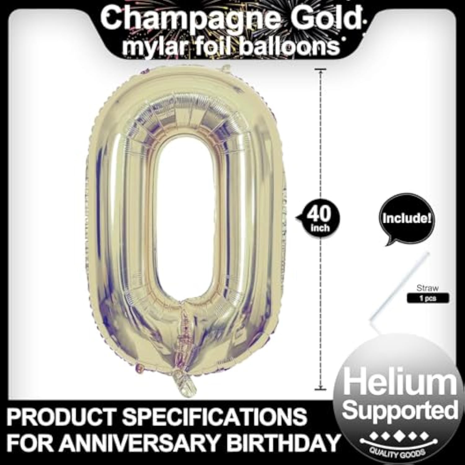 40In Champagne Gold Number 0 Balloon Birthday Anniversary Party Decor