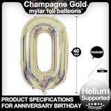 40In Champagne Gold Number 0 Balloon Birthday Anniversary Party Decor