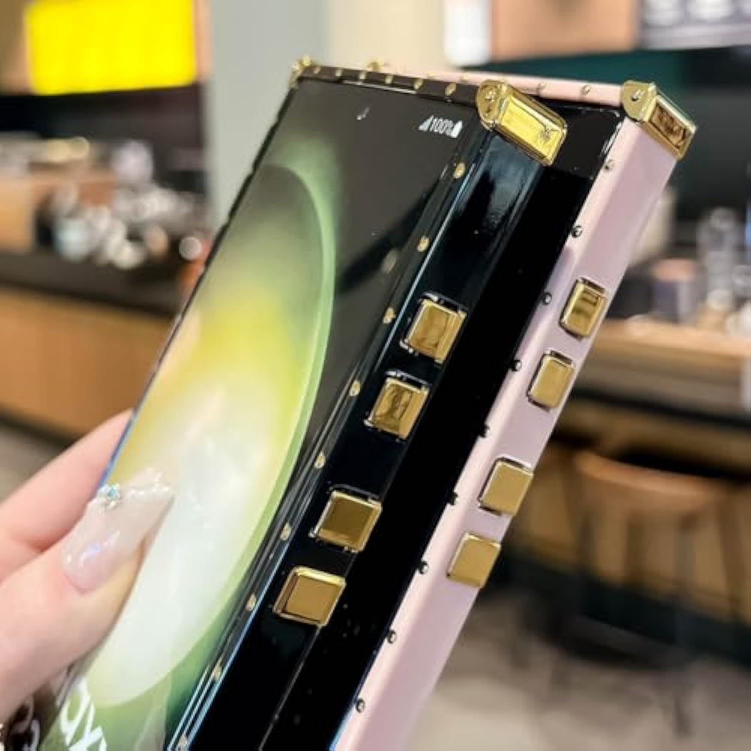 Cute Compatible With Samsung Galaxy S23 Ultra Case, Luxury Bling Butterfly Foldable Stand Kickstand For Women & Girls, Mirror Lace Flexible Shockproof Protective Case (Pink)