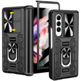 For Galaxy Z Fold 3 Case With Camera Cover, Hinge Protection Case With Front Screen Protector & 360°Ring Magnetic Kickstand Protective Armor Cover For Samsung Galaxy Z Fold 3 Midnight Black