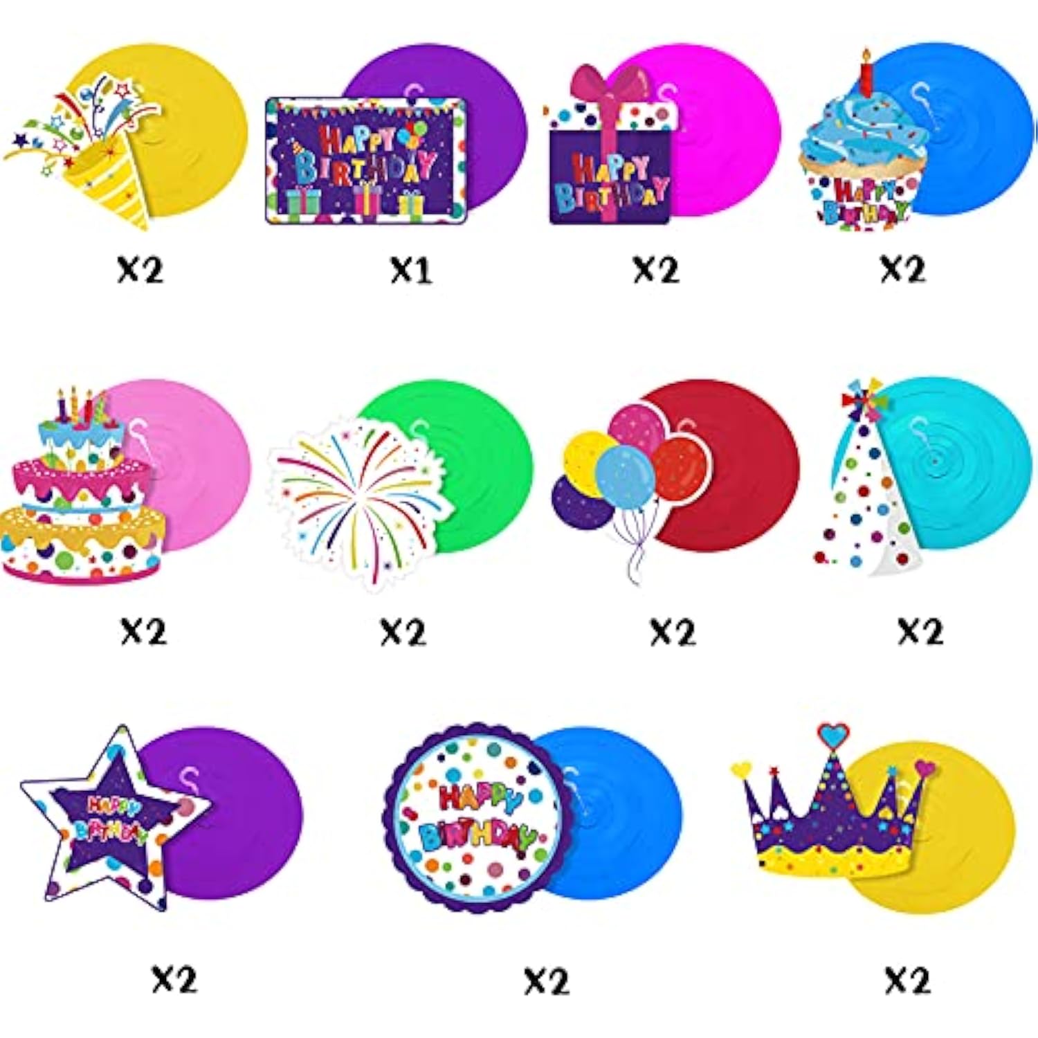 30Pcs Colorful Birthday Hanging Swirls Cupcake Balloon Ceiling Décor
