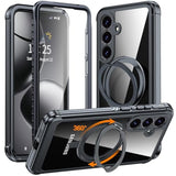 Magnetic Stand For Samsung Galaxy S25+ Case [Fit For Magsafe] [360°Rotatable Stand] [Built-In Tempered Glass Screen Protector] Full-Body Shockproof Military-Grade Protective Case Black