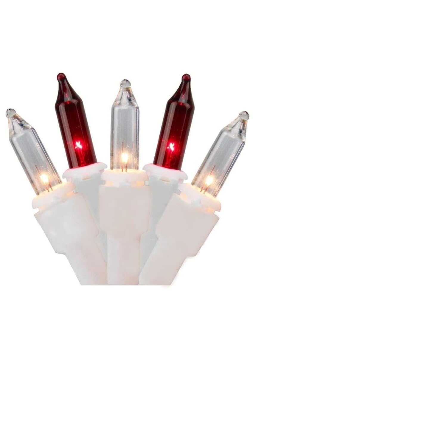 Red And White Christmas Tree Lights With White Wire - 100 Count Warm White & Red Bulbs - Candy Cane Christmas Lights Str