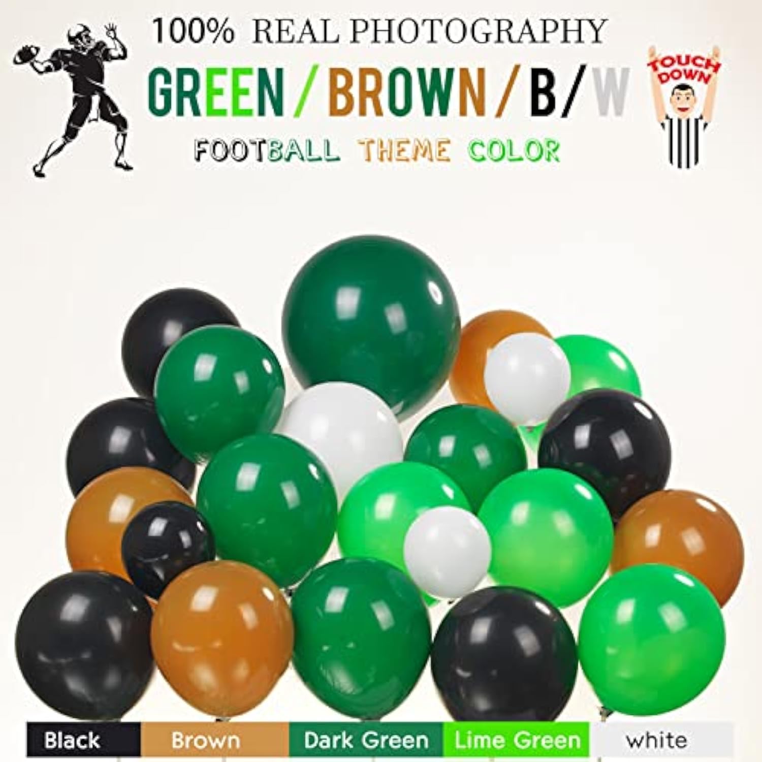 Football Balloon Garland Arch Kit Dark Green Brown Black Balloon Large Mylar Starburst For Sport Theme Super Bowl Touch Down Birthday Decorations