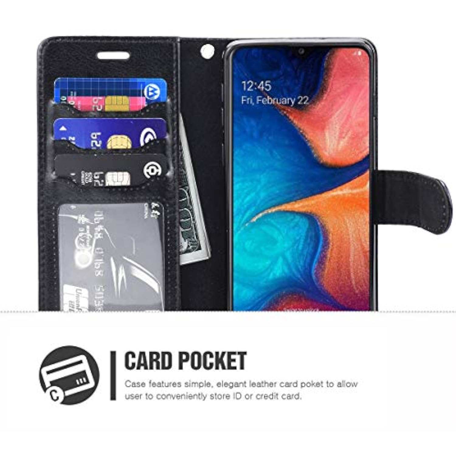 Galaxy A20 Case,Galaxy A30 Case,Premium Pu Leather Wallet Flip Protective Phone Case Cover W/Card Slots & Kickstand For Samsung Galaxy A20/A30 2019 (Black)