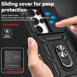 For Samsung Galaxy S25 Ultra Case With Slide Camera Cover Hd Screen Protector [Military Grade Drop Tested] Magnetic Ring Holder Kickstand Protective Phone Case For Samsung Galaxy S25 Ultra 2025, Black